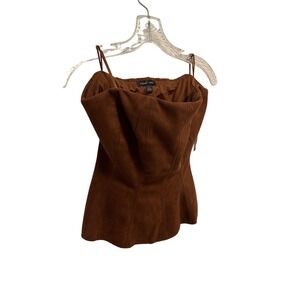 Moa Moa Womens Brown Faux Suede Corset Peplum Top Spaghetti Strap MTN071 L NEW
